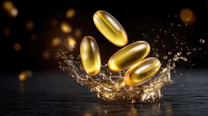 Omega capsule benefit: fish oil, healthy fat, golden dose, heart support, brain function, smooth gel, daily intake, nutrient flow, wellness boost, clear supplement, balanced routine