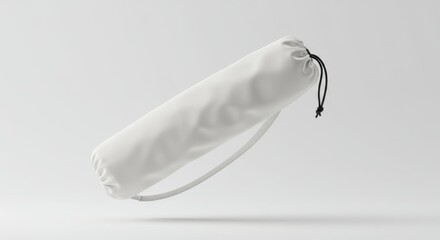 Minimalist Yoga Mat Bag: White Fabric, Black Drawstring, Clean Studio Shot