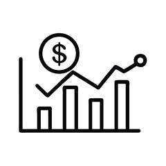 Financial Growth Chart Icon Vector - Dollar Analytics Line Art Illustration