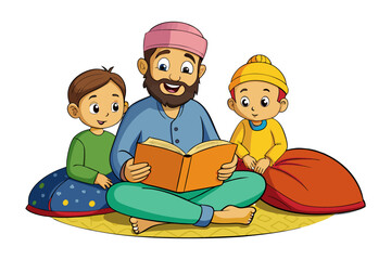 Young muslim woman in hijab selects a book from a library bookshelf in this charming illustration