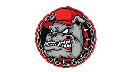 Angry Bulldog Mascot with a Red Cap and Spiked Chain