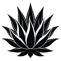 Black Silhouette Illustration of an Agave Plant with Spiky Leaves in a Radial Arrangement
