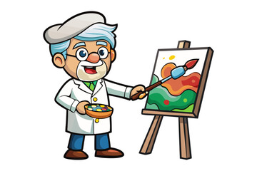 Friendly cartoon teacher with pointer stick and glasses demonstrating a lesson with enthusiasm