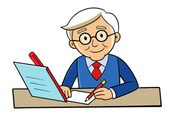 Happy teacher hands clipboard to smiling student in cartoon illustration for educational concepts