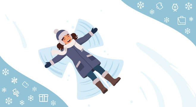 Girl Making Snow Angel During Winter Season Fun And Joyful Activity