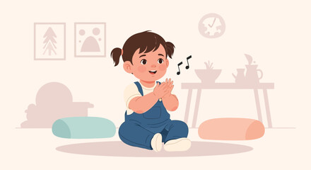 Happy Toddler Clapping Hands While Enjoying Musical Rhythm at Home Room
