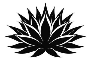 Graphic Black Agave Plant Illustration with Spiky Leaves and Sharp Points Design