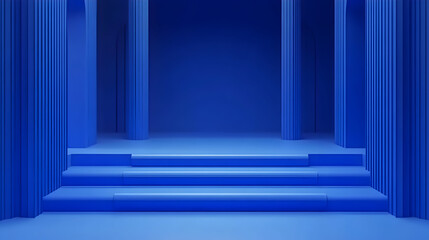 Three blue steps leading to a blue wall with columns.
