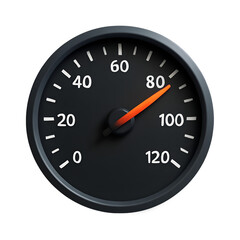 Sleek Automotive Style Speedometer Displaying High Velocity with Orange Needle on Black Background