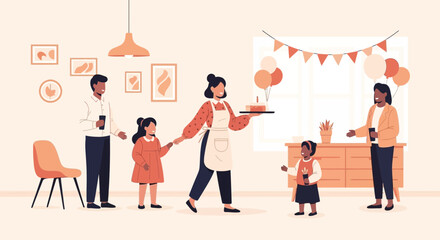 Happy Family Celebrates A Birthday Party At Home With Love And Joy