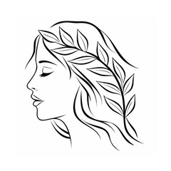Elegant woman profile with floral accents face closed eyes