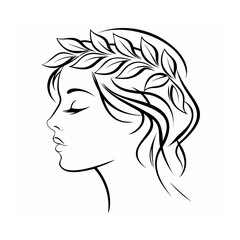 Elegant woman profile with laurel wreath face beauty