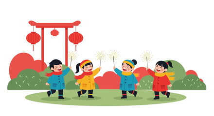 Obraz premium Joyful Celebration With Sparklers During Lunar New Year Festive Season