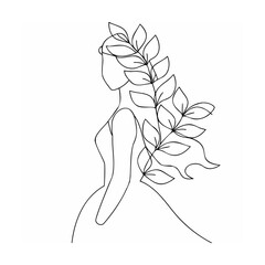 Elegant woman with floral hair line art minimalist