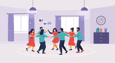 Joyful Friends Gathered In A Circle Dancing And Celebrating Together Holiday