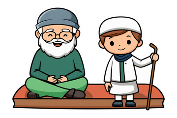 Friendly muslim man in traditional attire holding a book and pen presenting information on a blank whiteboard easel