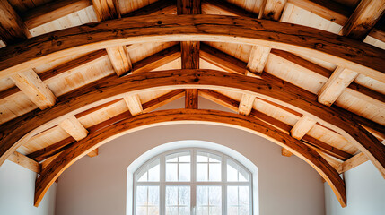 Wooden arched ceiling with a window below