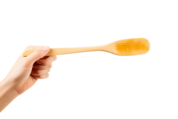 Wooden dipper ready for honey use