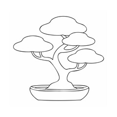 Minimalist bonsai tree in a pot potted line art