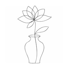 Black outline flower in vase black and white minimalist