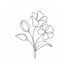 Delicate floral line art flower bloom