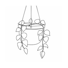 Hanging plant with trailing leaves minimalist line art