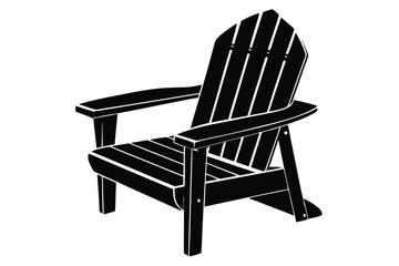 Stylized Black and White Adirondack Chair Illustration with Slatted Seat and Backrest