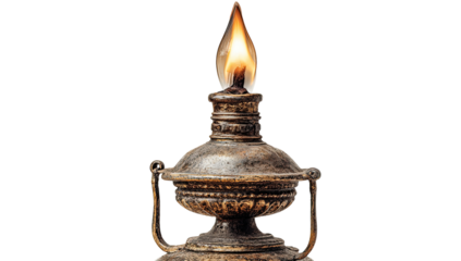 Antique oil lamp with flickering flame