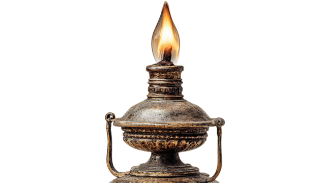 Antique oil lamp with flickering flame