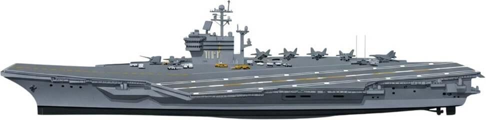 Realistic Aircraft Carrier Illustration: Top View with Fighter Jets & Flight Deck Details | Color Military Art