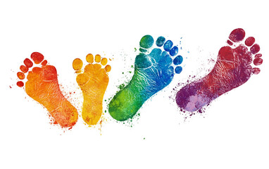 Colorful footprints created using powdered dye in a creative and vibrant artistic style isolated on transparent background PNG
