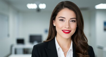 Naklejka premium Portrait of a Confident Young Businesswoman with Red Lips, Professional Headshot for Corporate Website or Social Media
