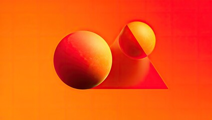 Abstract orange spheres, geometric shadow, vibrant background, studio shot, design element