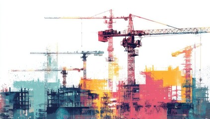 Urban Construction Site Cranes and Buildings Under Construction