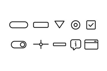 Minimalist Line Icons Set: Buttons, Checkboxes, Toggles, and Information Symbols