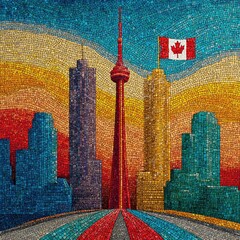Mosaic Toronto Skyline Sunset Cityscape Art