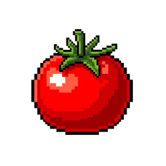 Obraz premium Vibrant pixel art tomato, perfect for retro video games, mobile app icons, healthy eating promotions, cooking blogs, digital menu designs, and educational resources.