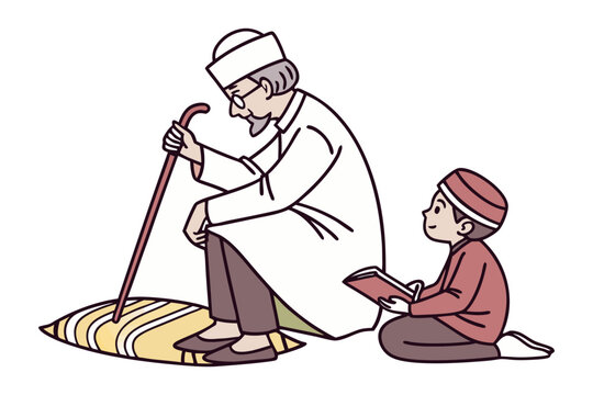 muslim man and boy reading together clip art preview