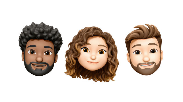 Diverse memojis representing different hairstyles and expressions for creative communication