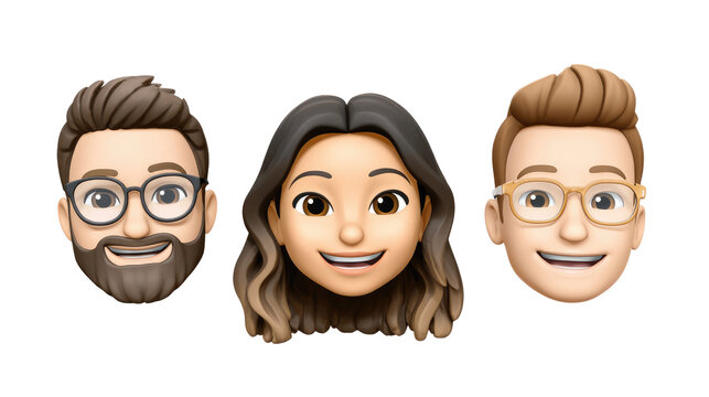 Three memojis showing diverse emotions and expressions suitable for various digital conversations and applications