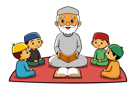 muslim teacher reading book with students clip art preview