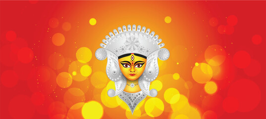 Durga Puja Banner Vector with Goddess Durga Face — Vibrant editable artwork featuring the divine face of Goddess Durga, ideal for festival banners, posters, and headers. 