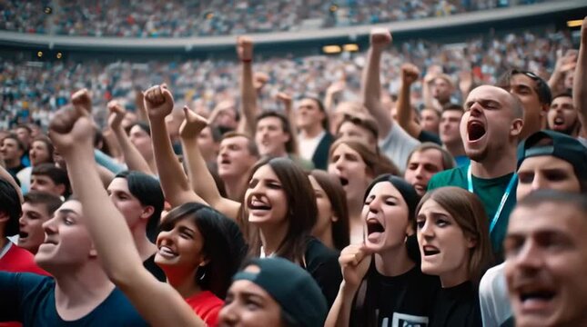 A large crowd of angry fans booing in a stadium