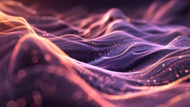 visualization of a collapsing wave function, smooth, flowing abstract waves of purple light and particles
