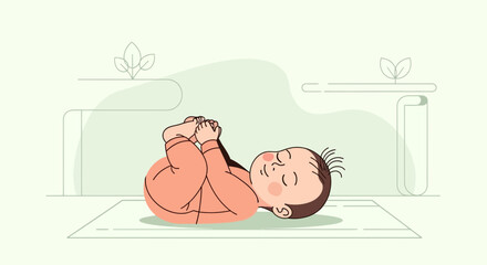 Sleeping Baby Lying On Back Holding His Feet With Happy Dreams Illustration