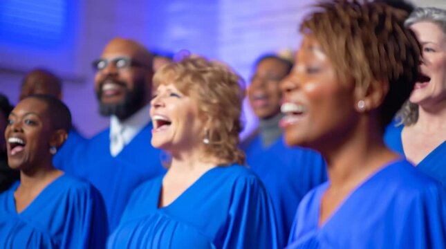 Church choir is singing gospel - religious music in a group with people expressing their hallelujahs and amens via musical artistry