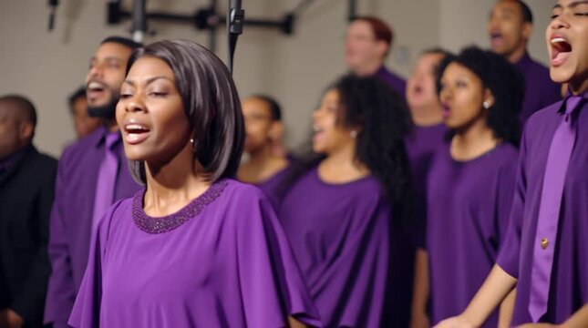 Church choir is singing gospel - religious music in a group with people expressing their hallelujahs and amens via musical artistry