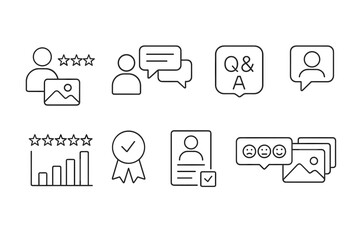 Set of Icons for Ratings, Discussions, Q and A, Performance Metrics, and Sentiment Analysis