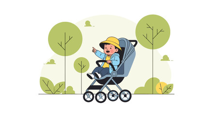 Fototapeta premium Toddler Enjoying a Stroll in the Park On Sunny Day Vector Illustration