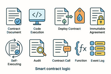 Smart Contract Logic Illustrated with Execution and Audit Icons